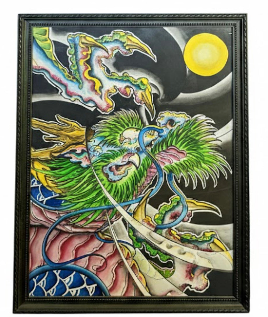 "Dragon" – Original Acrylic Ink Flash Painting (Signed & Framed)