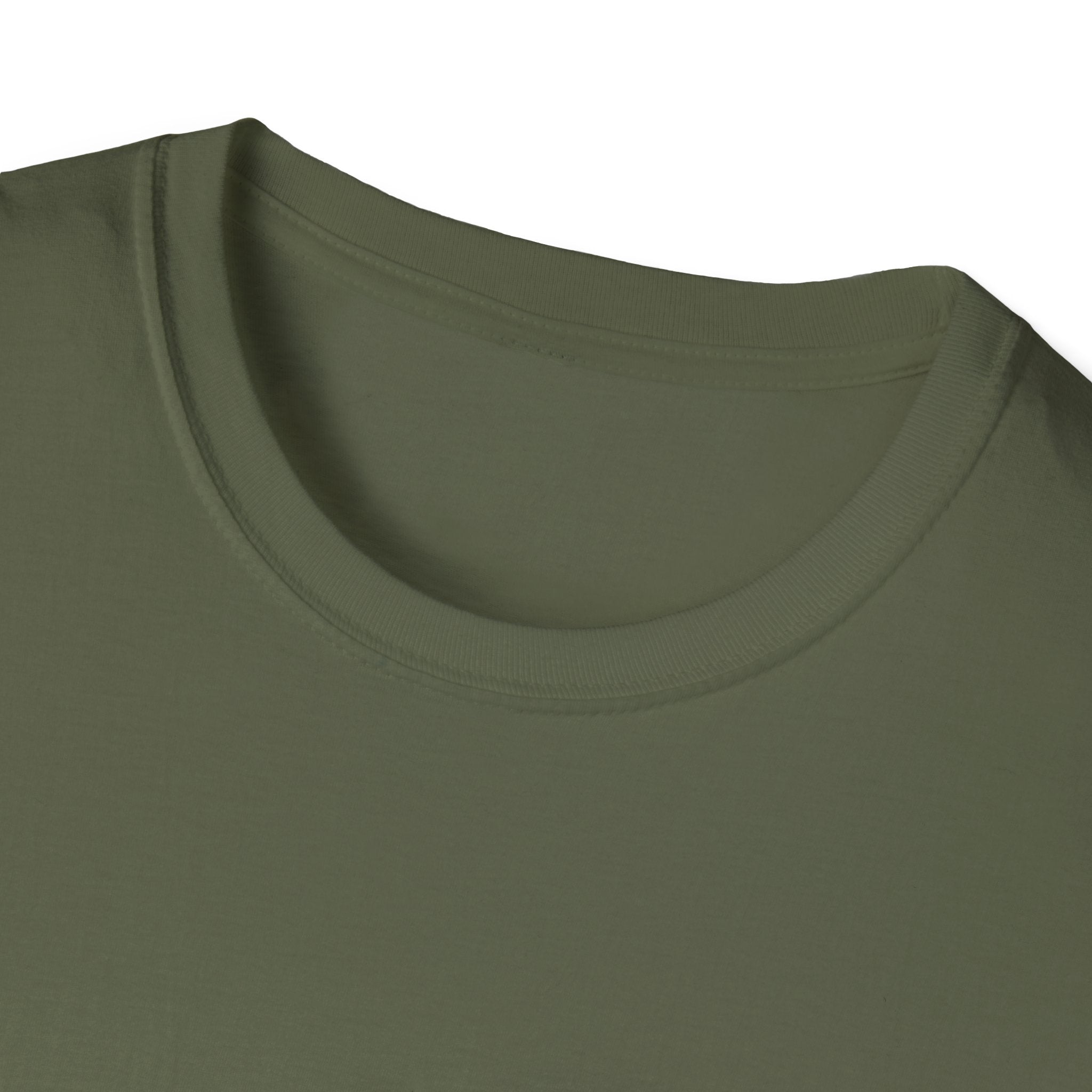 Close-up of a green t-shirt collar on a white background