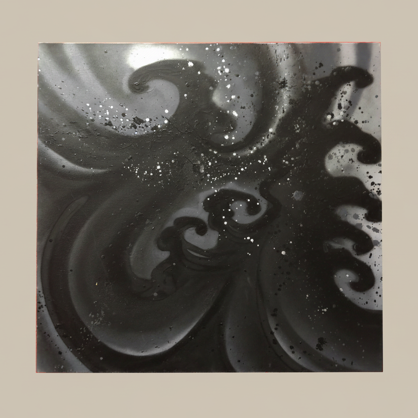 Decorative grey stylized finger waves spraypaint on canvas