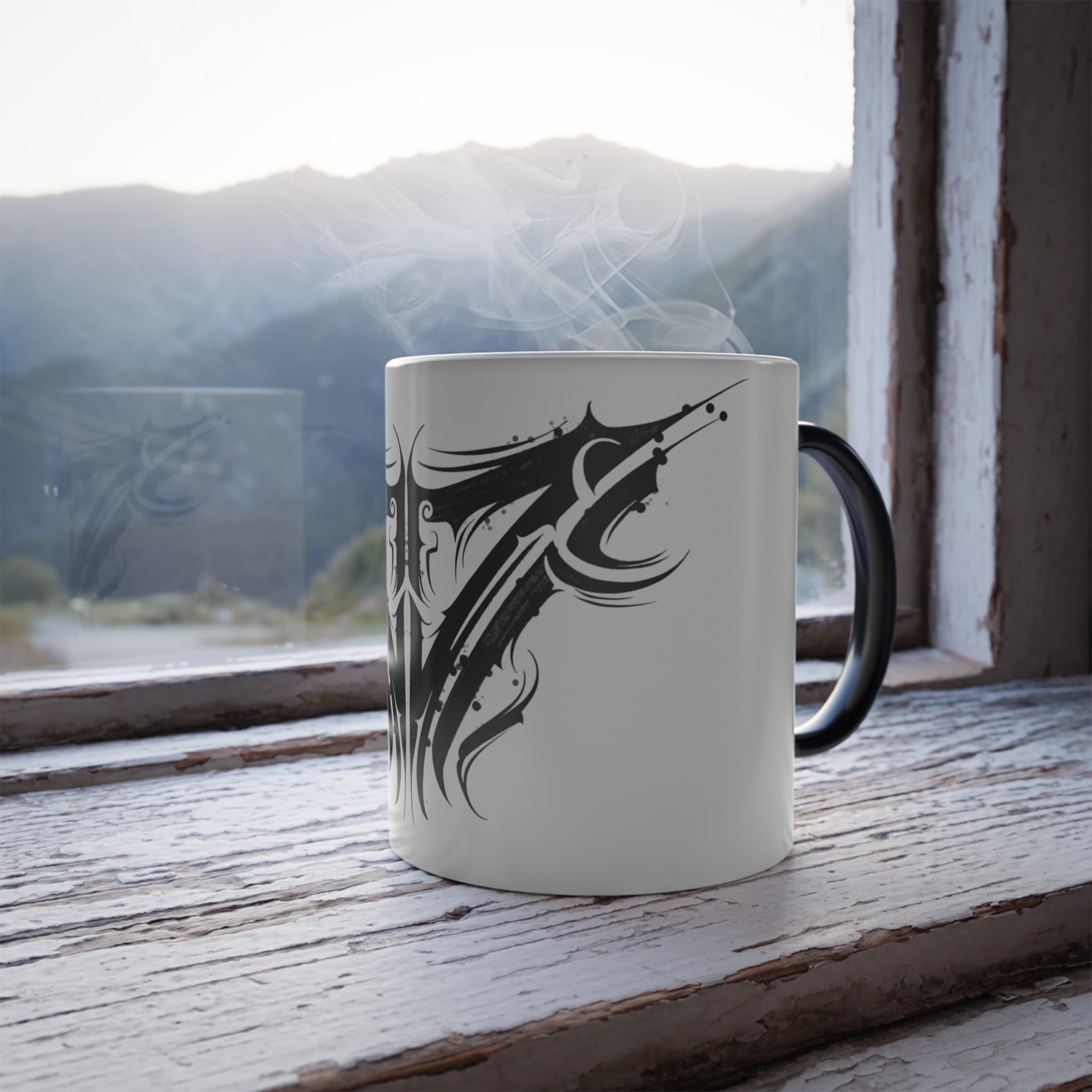Tribal Sigilism Morphing Mug with heat-activated design side view