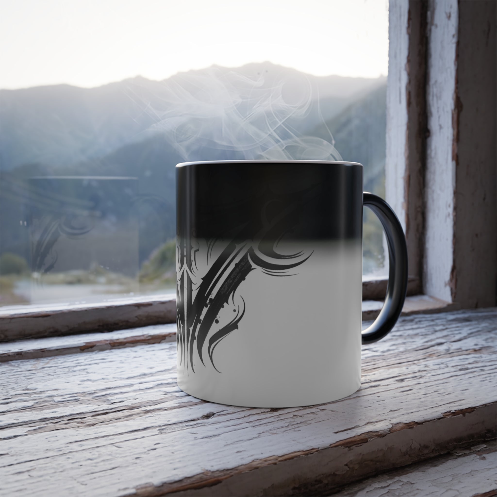 Tribal Sigilism Morphing Mug with heat-activated design side view