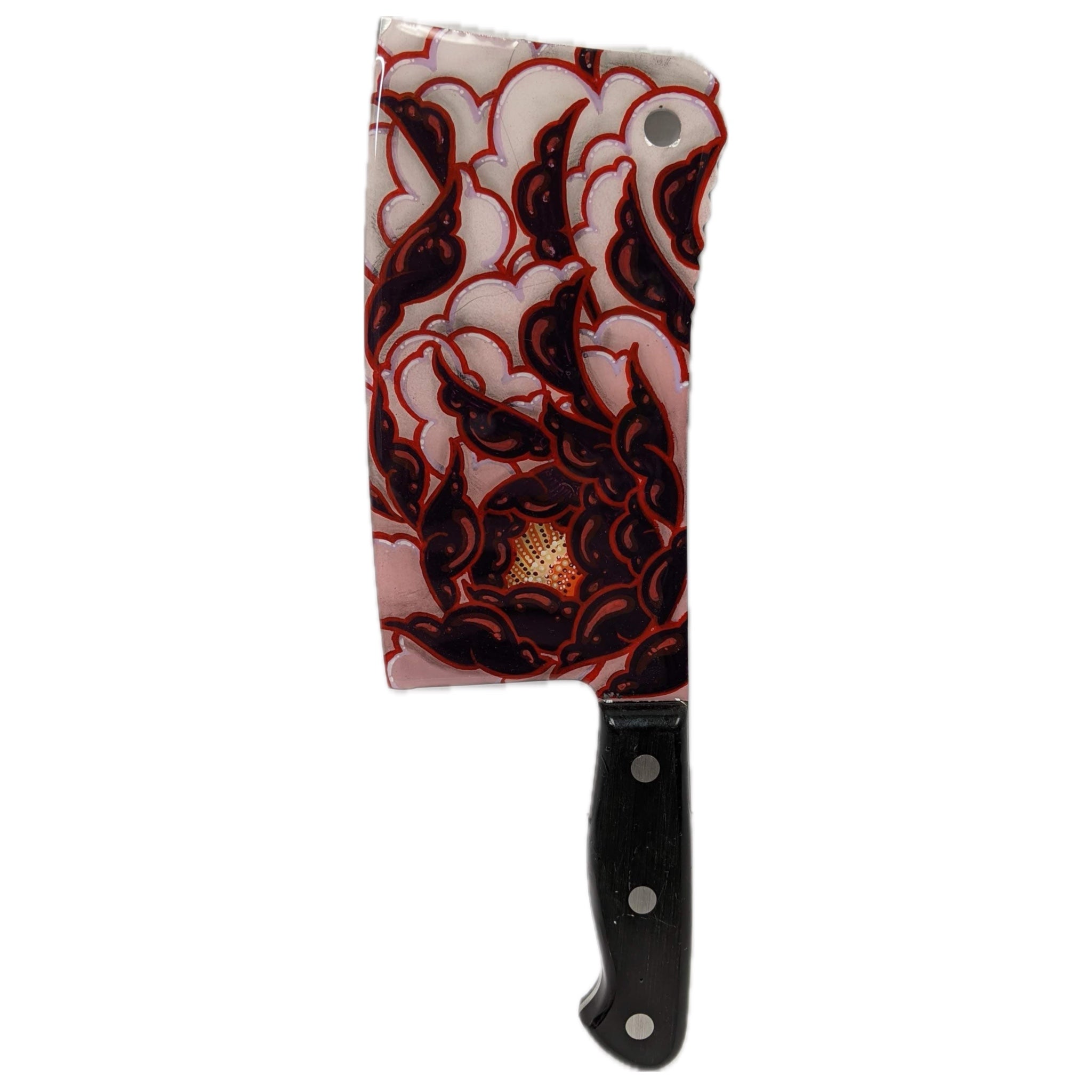 "Peony Cleaver" - Original Tattoo Flash Art on Bare Metal (Resin Sealed) -magenta