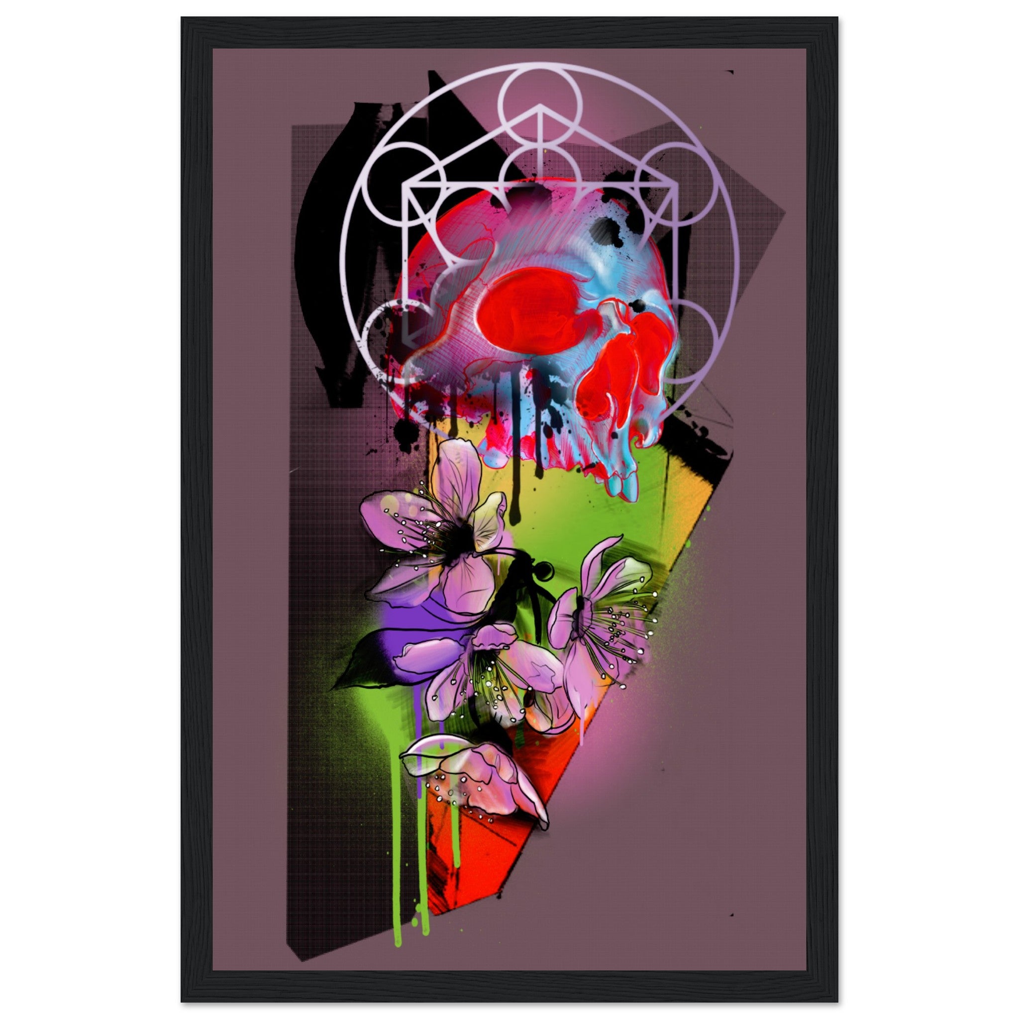 Sakura Skull by Horus Black frame / Ready-to-hang 