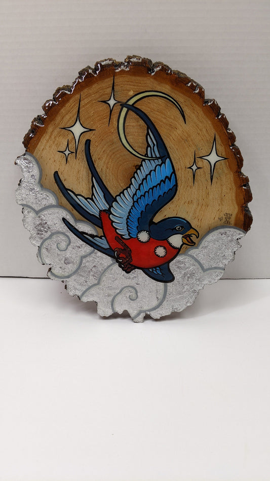 Sparrow - tattoo flash on wood