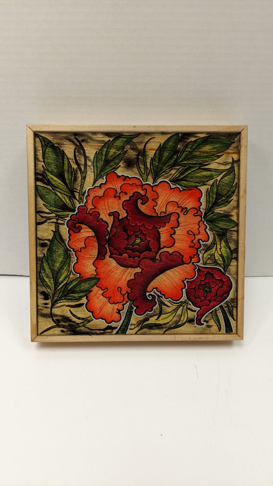 Wood frame Peony