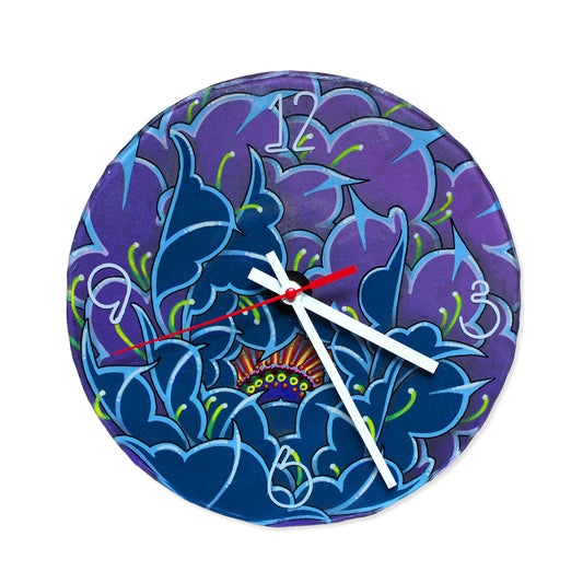 Peony Clock - purple/blue