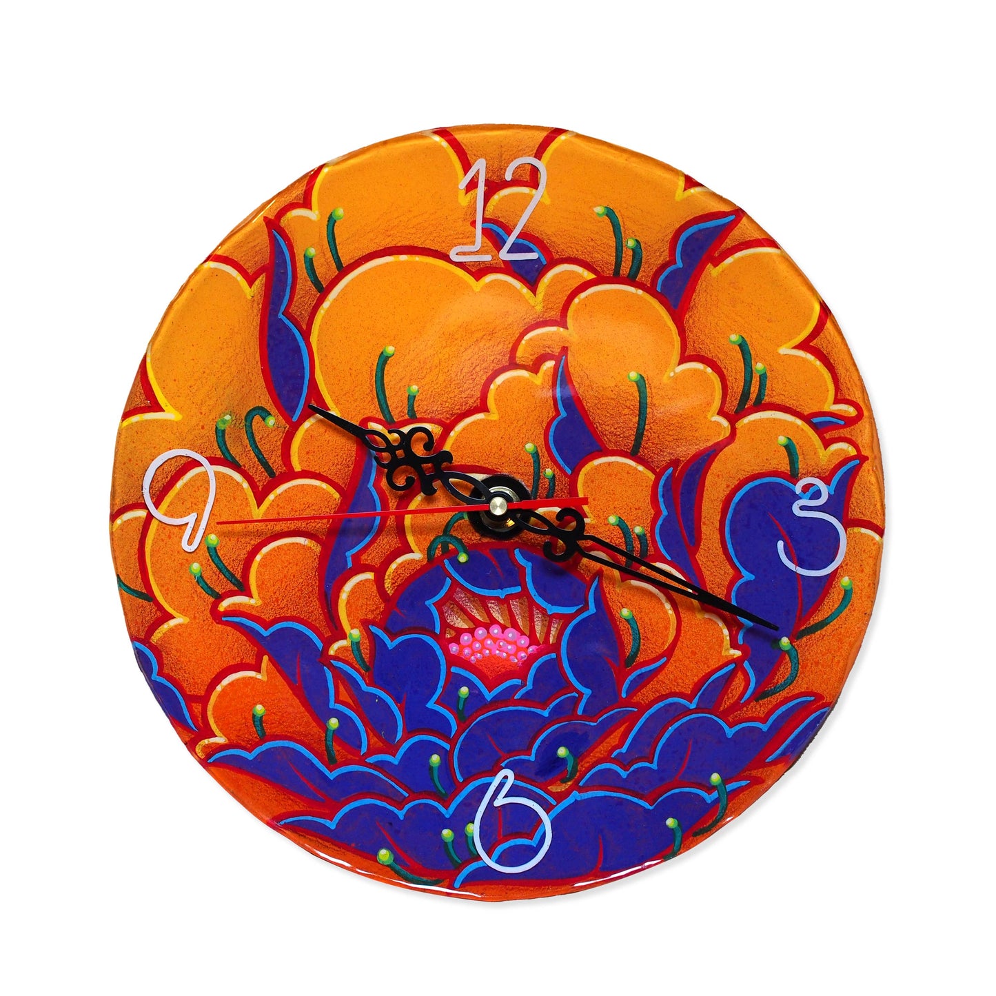 Peony Clock - red/blue